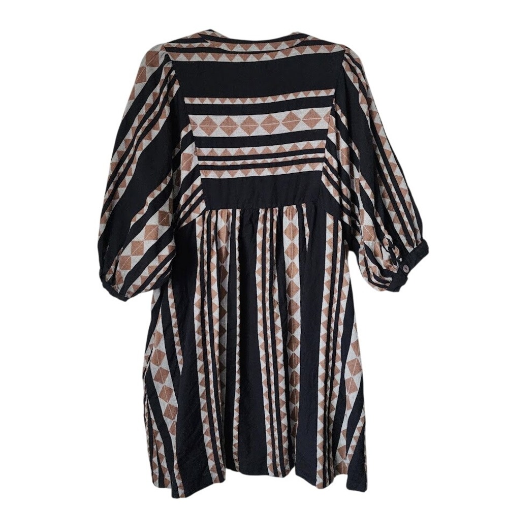 UNCLE FRANK Geometric Boho Babydoll Tunic Dress Puff Sleeve S M - Picture 3 of 11
